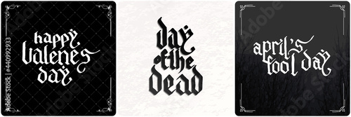 Vintage lettering collection. Gothic blackletter text. Vector clligraphic illustration set