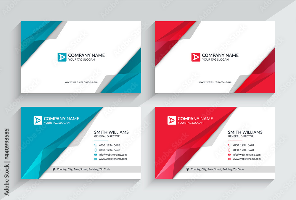  Abstract Corporate Business Cards. This Name Card Comes In Two Different Color Versions (Red & Blue) - Corporate Identity Template.
