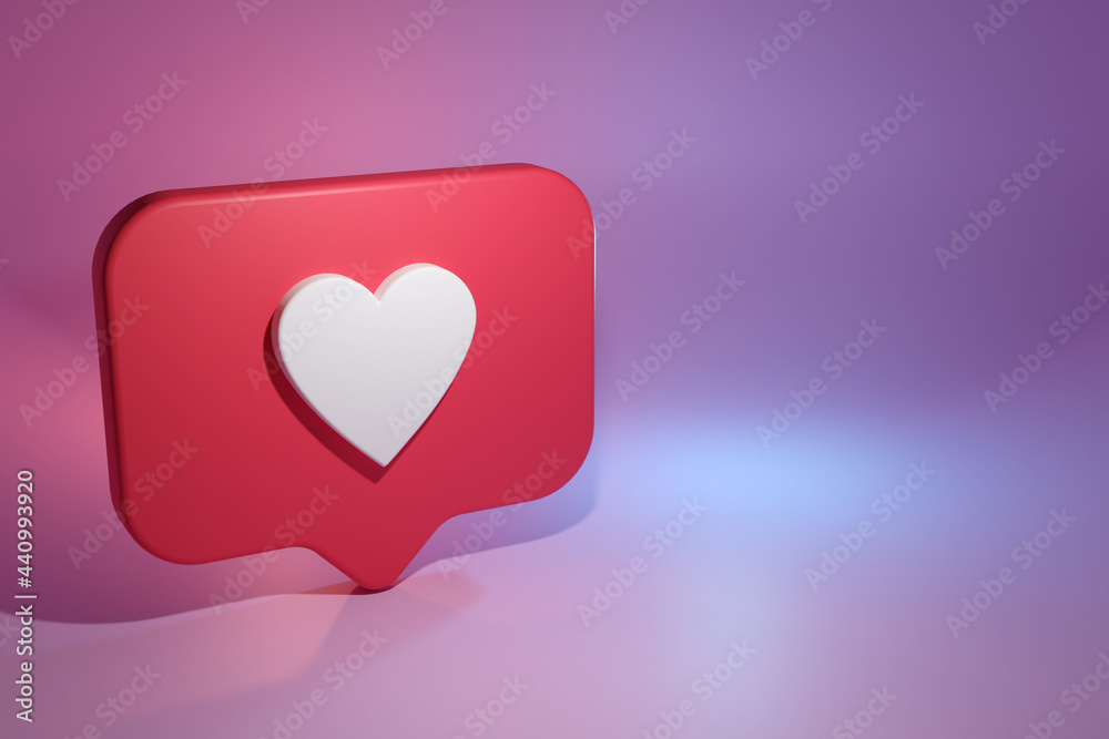 3d illustration one like social media notification with heart icon space copy 3d illustration one like social media notification with heart icon space copy