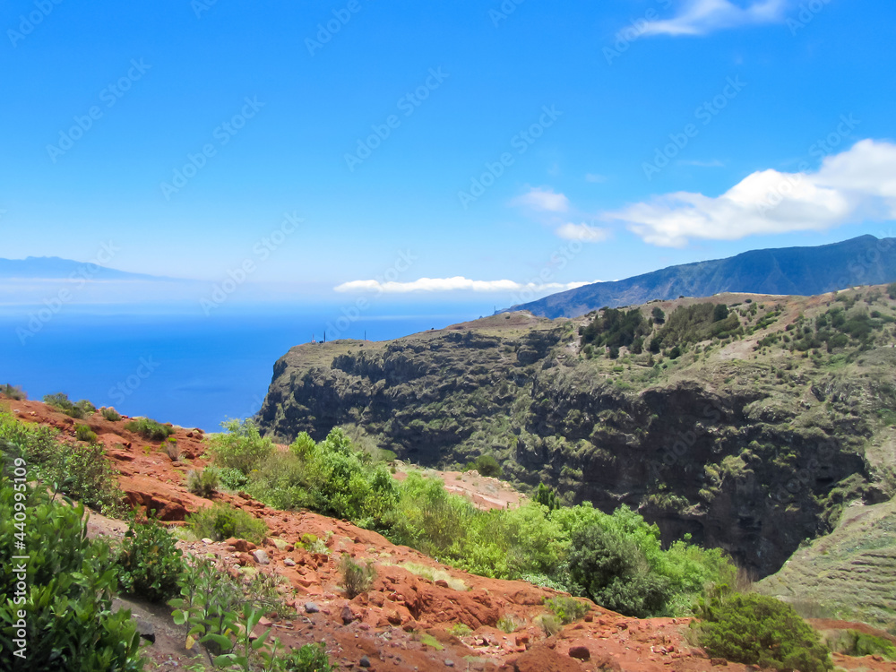 Landscape with a view of the steep ocean shore of La Gomera island