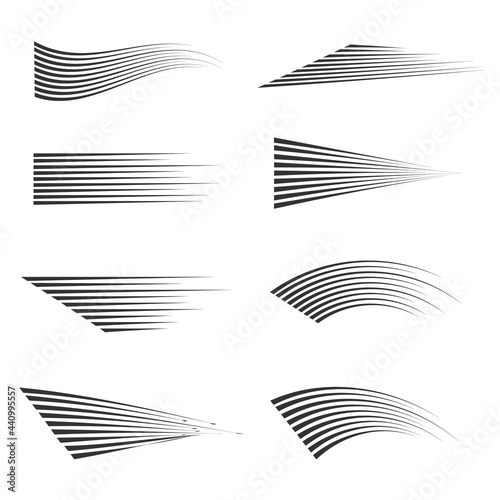Collection of speed lines isolated on transparent white background. Black abstract vector lines, for cartoons, manga comics, fight template, stamp, forward effect.