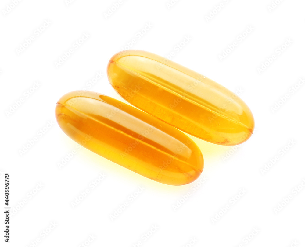 Fish oil capsules on white background Fish oil capsules on white background