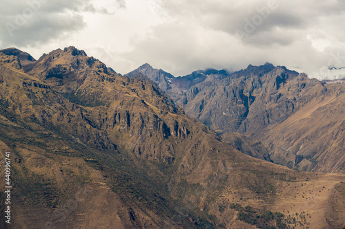 Andes mountain range  near the Moray Archaeological Center  Urubamba  Cuzco  Peru on October 6  2014.