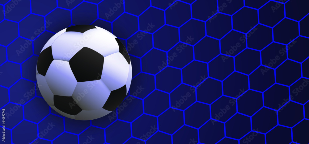 Soccer Ball in the Goal. Blue ball and background. Football net texture for ball in goal. Soccer ball or football net pattern. wk, ek play model. Sport finale or school, sport. 202, 2021, 2022