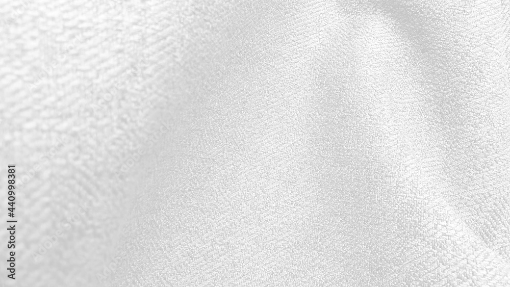 macro view of light white fabric cloth background. creased woolen fabric textile with space for text.