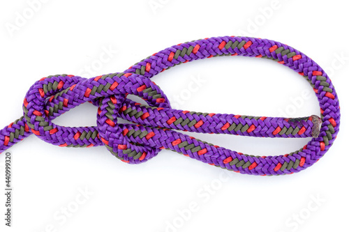 A bowline knot shot on a white background
