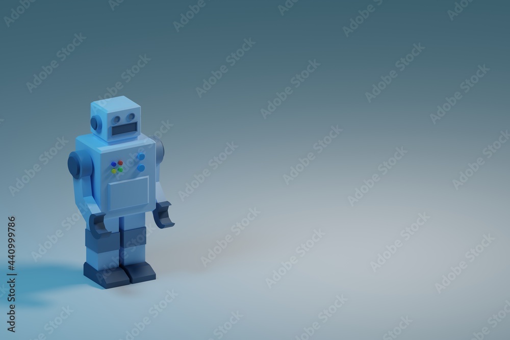 Gray-blue retro square robot with buttons on background 3d illustration Gray-blue retro square robot with buttons on background 3d illustration
