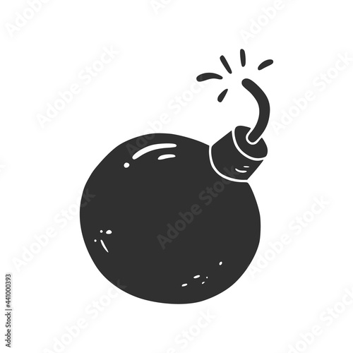 Hand drawn bomb with fire element. Comic doodle sketch style. Bomb for explosion concept icon. Vector illustration.