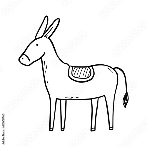 Hand drawn donkey. Doodle sketch style. Drawing line simple donkey icon. Isolated vector illustration.