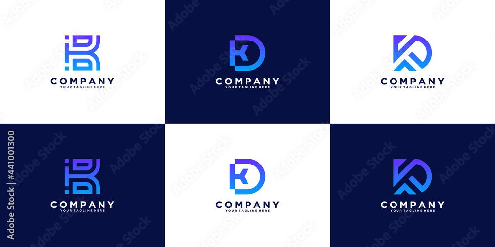 a collection of logo design letters k and d