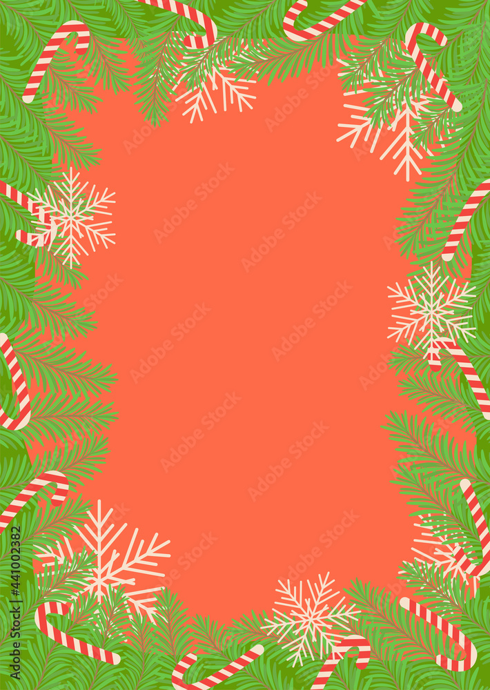 Fabulous winter.illustration of Christmas plants frame. Drawing for a postcard, poster