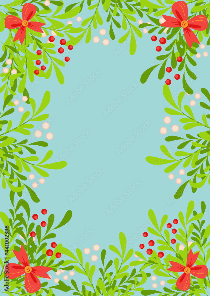 Fabulous winter.illustration of Christmas plants frame. Drawing for a postcard, poster
