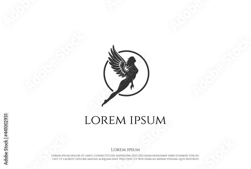 Hot Sexy Flying Angel Woman Girl Lady Female Logo Design Vector
