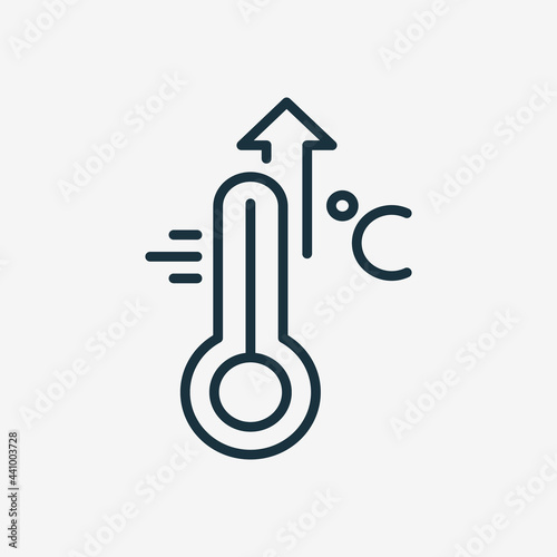 High Temperature Scale Line Icon. Flu, Cold, Virus and Fever Symptoms. Thermometer with Arrow Up Pictogram. Increased Temperature of Human Body Linear Icon. Editable stroke. Vector illustration