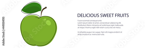 Green apple banner, fruit isolated on white background, vector illustration