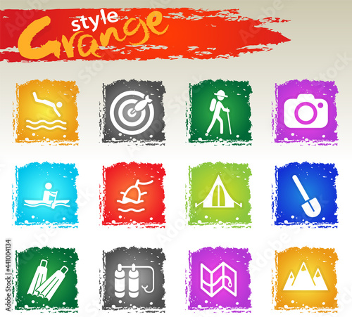 Active recreation and camping icon set