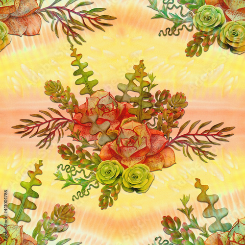 Succulents are a decorative composition. Florarium. Seamless pattern. Watercolor. Graphics. Wallpaper. Use printed materials  signs  posters  postcards  packaging.