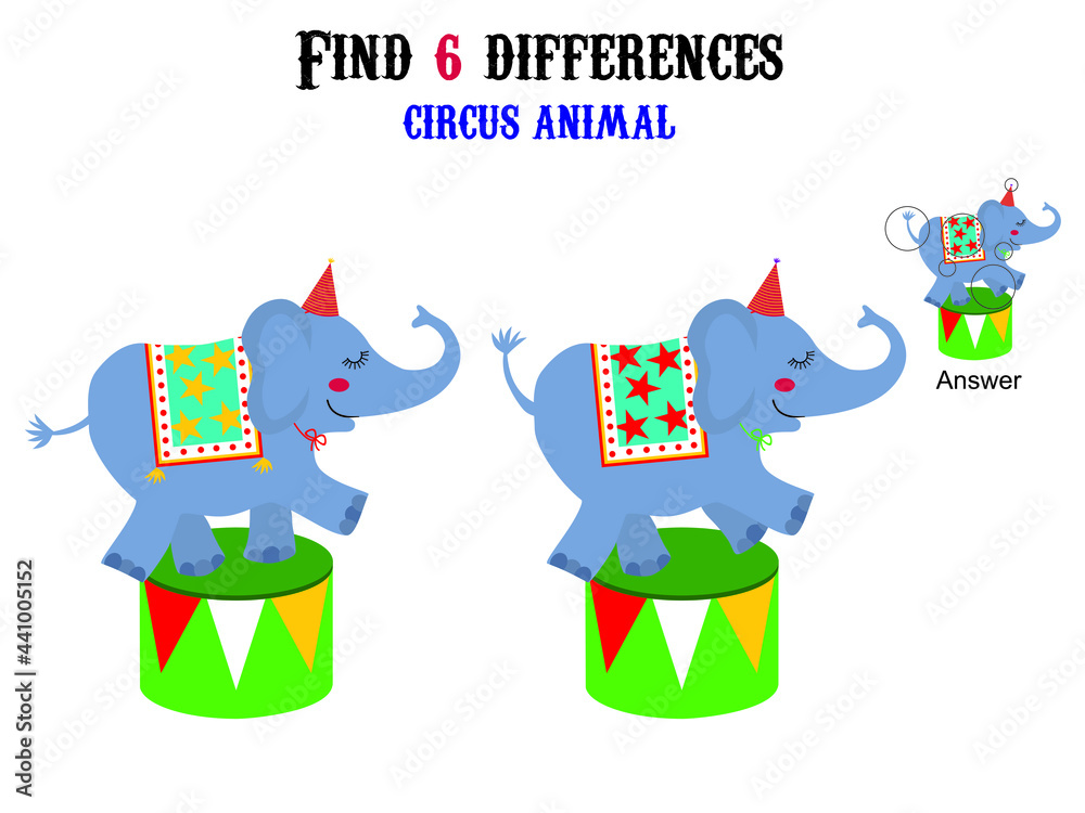 Find differences, education game for children. Circus animal Stock ...