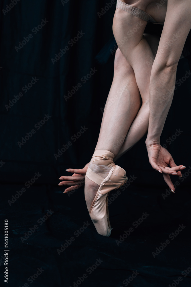 Ballerina's pointe shoes close up Ballerina's pointe shoes close up