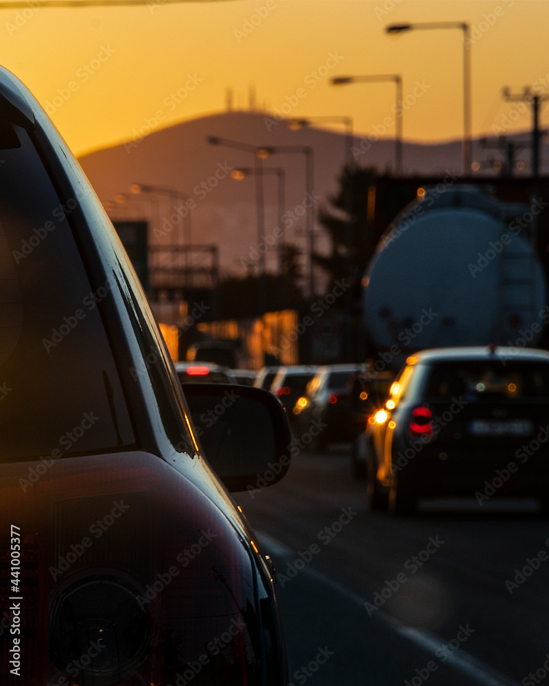 Crowded Highway Traffic, Athens, Greece