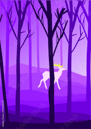 Illustration on the theme of the Siberian fairy tale about a deer with golden horns