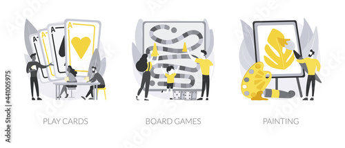 Social isolation free time spending abstract concept vector illustrations.