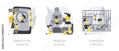 Kids bringing up and leasure time abstract concept vector illustrations.