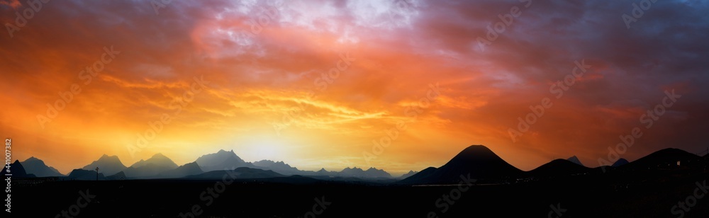 Mountain range silhouette panorama
