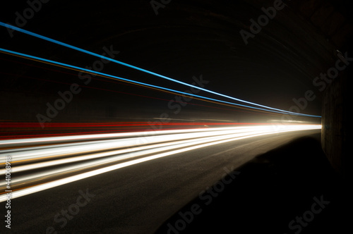 Abstract and interesting art concentration of light in a road tunnel