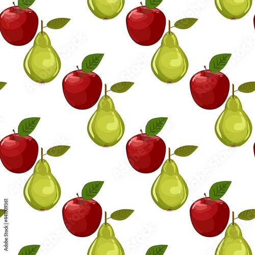 Cute seamless pear and apple pattern on paper background. Fruity patterns collection