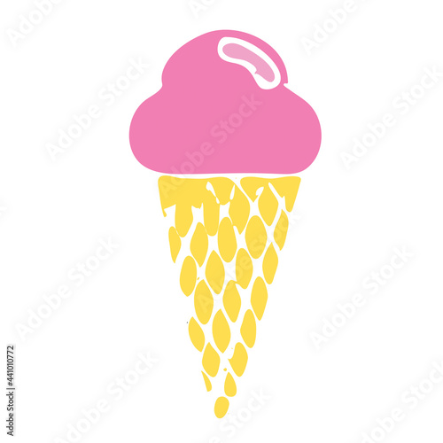 Berry gelato ice cream in the waffle cone on white background