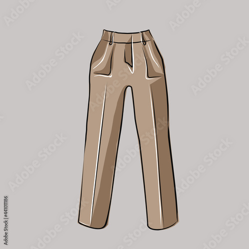 Part of a basic wardrobe set. Nude beige set of T-shirt, blouse and straight classic trousers. Clothing store, fashion. Isolated vector objects.