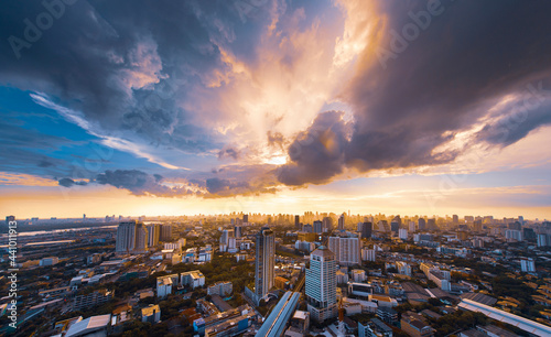 Bangkok skyline and colorful cloud, sky. © pisanuthoyod