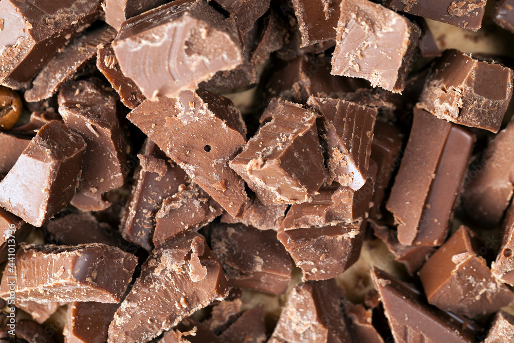 chocolate made from sugar and cocoa, delicious pieces chocolate made from sugar and cocoa, delicious pieces
