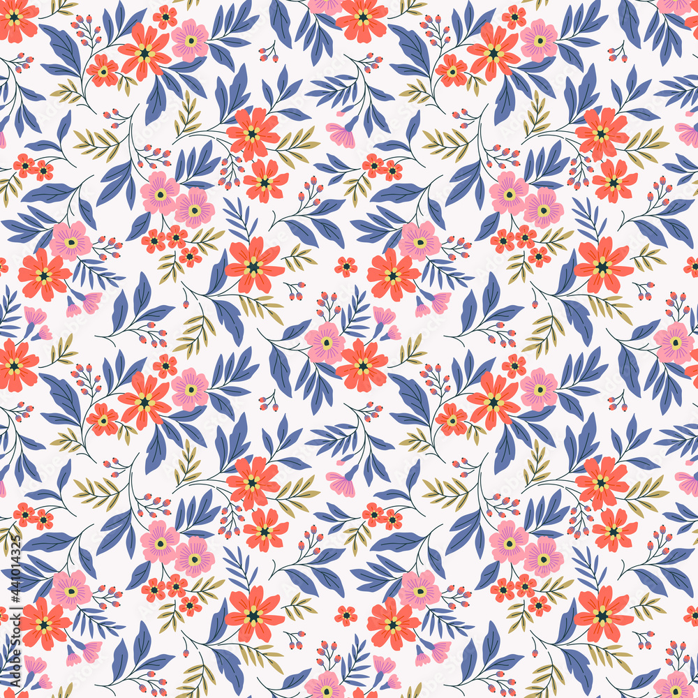 Vector seamless pattern. Pretty pattern in small flowers. Small pink and orange flowers. White background. Ditsy floral background. The elegant the template for fashion prints. Vector seamless pattern. Pretty pattern in small flowers. Small pink and orange flowers. White background. Ditsy floral background. The elegant the template for fashion prints.