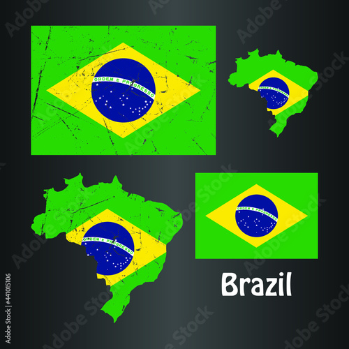 Brazil Flag with Map in grunge texture. Vector template.