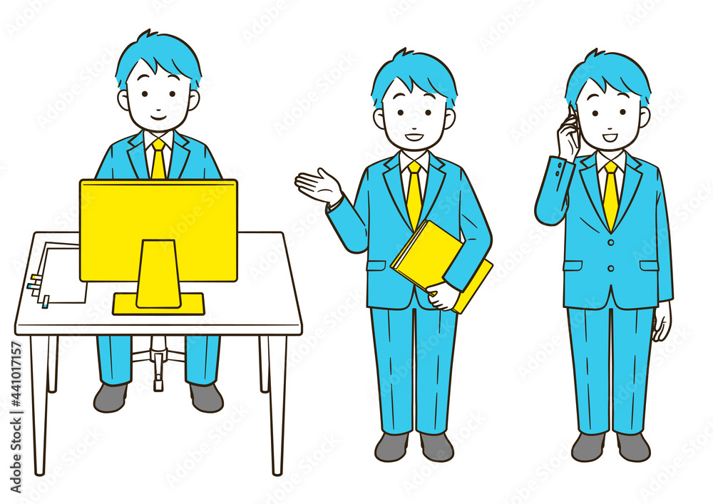 仕事中のビジネスマンのイラスト