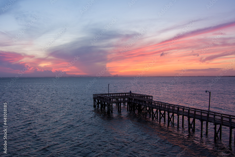 Sunset at the pier on Mobile Bay 