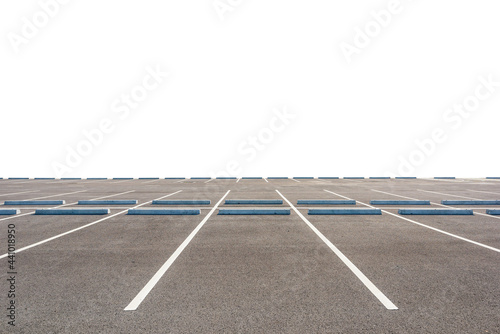 Empty parking lot isolated on white background. This has clipping path. photo