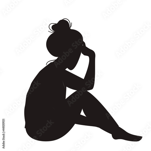Sitting woman black silhouette. Vector flat illustration.