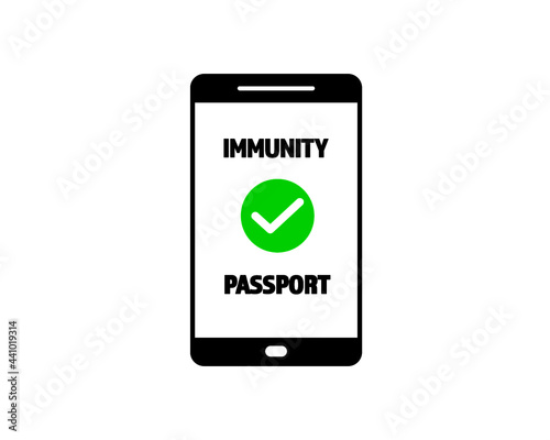 Vaccine passport app on smartphone vector - vaccination travel application on mobile device with sign of immunity from Covid-19 for safe travel after global pandemic of Coronavirus.