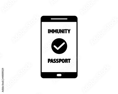 Vaccine passport app on smartphone vector - vaccination travel application on mobile device with sign of immunity from Covid-19 for safe travel after global pandemic of Coronavirus.