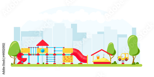 Kids playground. Set of playing equipment elements. City park concept. Vector illustration