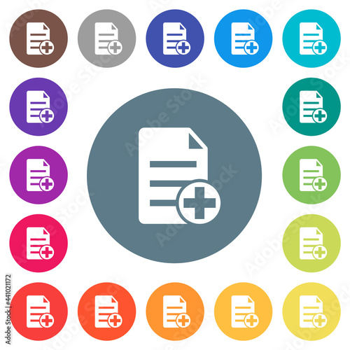 Add new document flat white icons on round color backgrounds