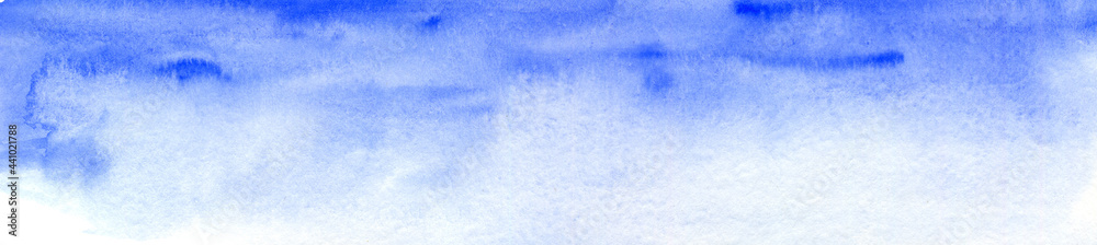 blue watercolor background with a transition from white to blue. Blue watercolor sky, clouds