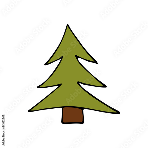 Colorful doodle fir tree illustration in vector. Colorful fir tree icon in vector