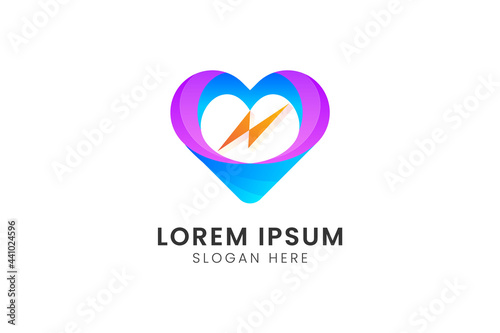 Power and Love thunder gradient color awesome inspiration logo template Premium Vector.
