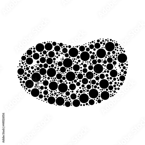 A large potatoes symbol in the center made in pointillism style. The center symbol is filled with black circles of various sizes. Vector illustration on white background