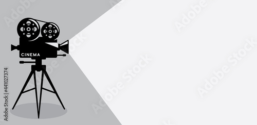 Retro cinema projector vector illustration. Movie time flat concept background. Cinema banner design.