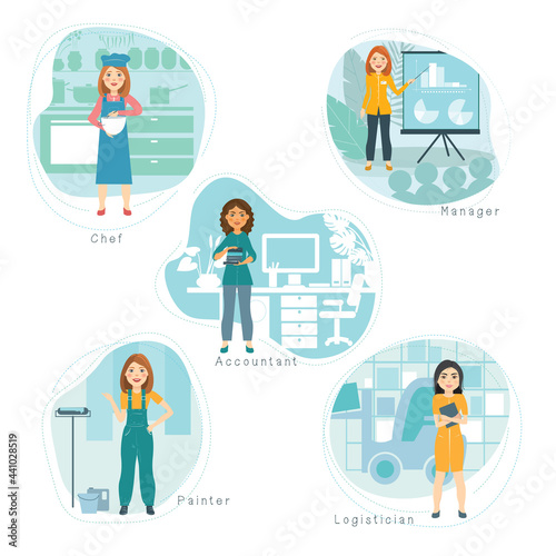 Girls of different professions set.